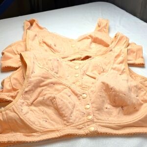 Women's Snap Front Bra Bundle Of 3 Peachy Tan W/Flowers SZ 48(?) *READ* EUC